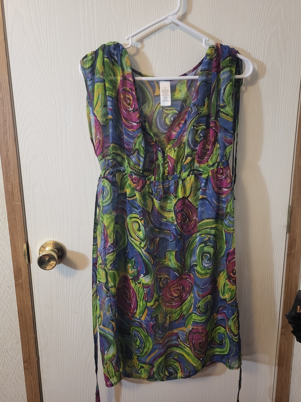 Sleeveless V-Neck Floral Swirl Cover Up/ Dress in Green & Purple
